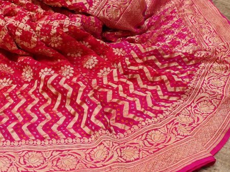 Pink-Fuchsia Pink Pure Georgette Banarasi Handloom Bandhani Dupatta Online Hot Sale