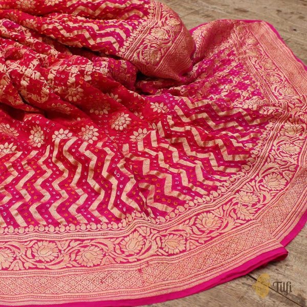 Pink-Fuchsia Pink Pure Georgette Banarasi Handloom Bandhani Dupatta Online Hot Sale