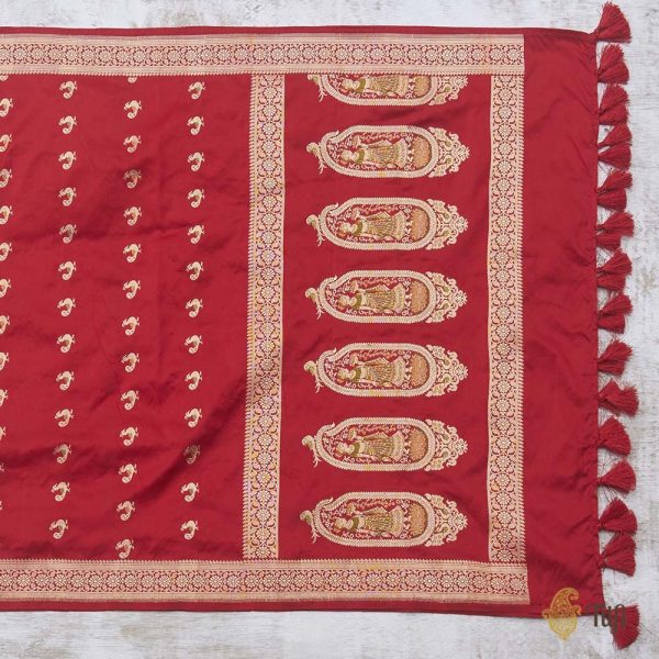 Red Pure Katan Silk Banarasi Handloom Petite Dupatta Hot on Sale