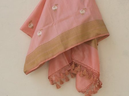 Peach-Pink Pure Katan Silk Banarasi Handloom Dupatta Cheap