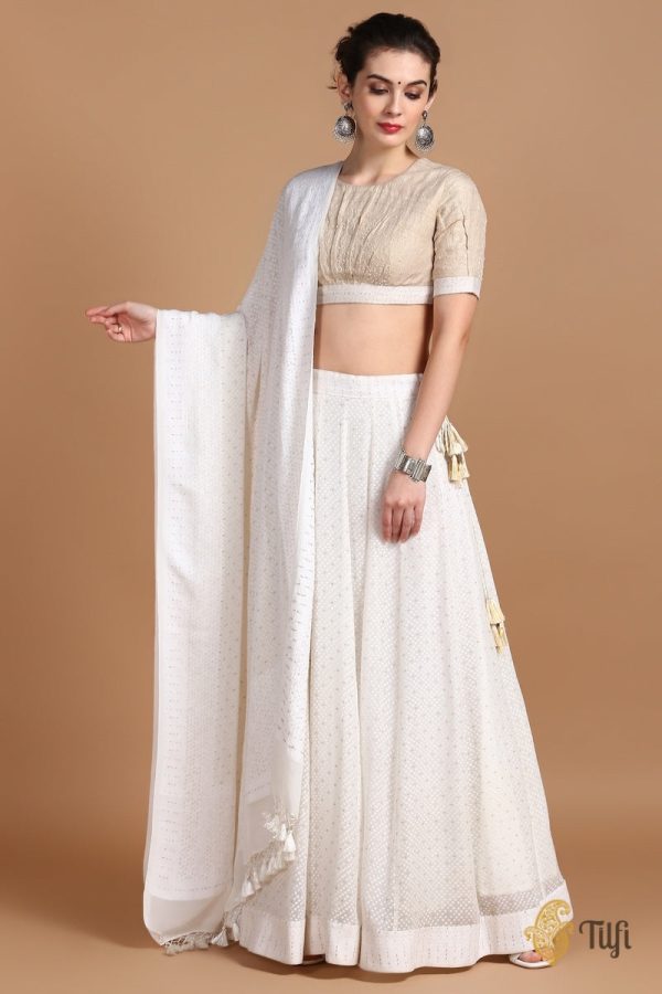 Off-White Pure Khaddi Georgette Banarasi Dupatta Online Sale