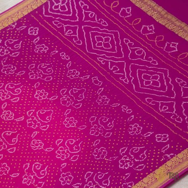 Gulaabi pink-Magenta Pure Georgette Banarasi Handloom Bandhani Dupatta For Discount