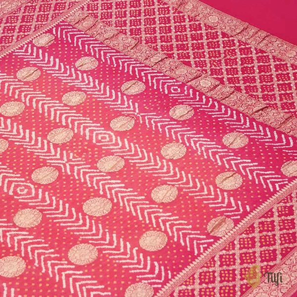 Pink Pure Georgette Banarasi Handloom Bandhani Dupatta on Sale