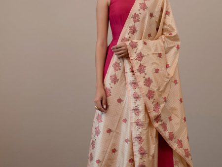 Beige-Pink Pure Katan Silk Banarasi Handloom Dupatta Hot on Sale