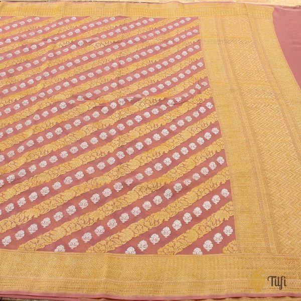 Old Rose Pink Pure Khaddi Georgette Banarasi Handloom Dupatta Sale