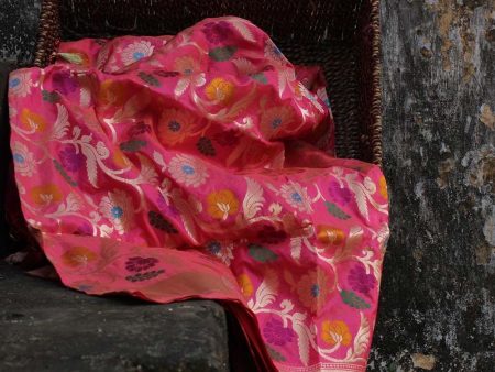 Peach-Gulabi Pink Pure Katan Silk Banarasi Handloom Dupatta Online Sale