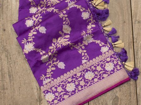 Purple Pure Katan Silk Banarasi Handloom Dupatta Cheap