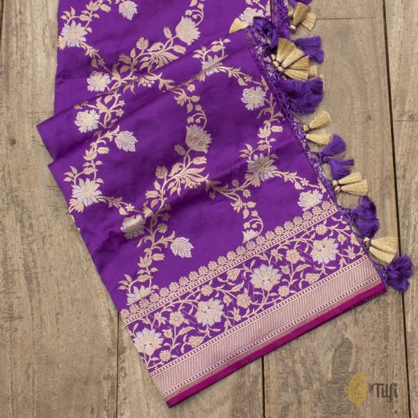 Purple Pure Katan Silk Banarasi Handloom Dupatta Cheap