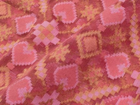 Coral Pink Pure Kora Net Banarasi Handloom Patola Fabric Hot on Sale