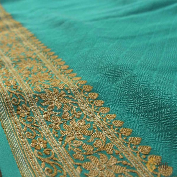 Aqua Green Pure Chiffon Georgette Banarasi Handloom Saree Hot on Sale