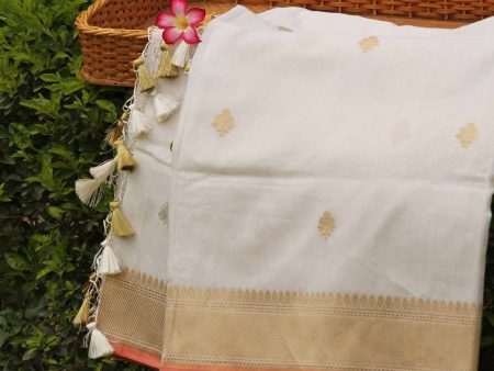 Off-White Pure Cotton Banarasi Handloom Dupatta on Sale