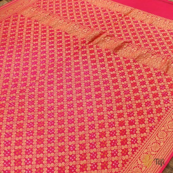 Pink-Strawberry Pink Pure Georgette Banarasi Handloom Bandhani Dupatta Online Hot Sale