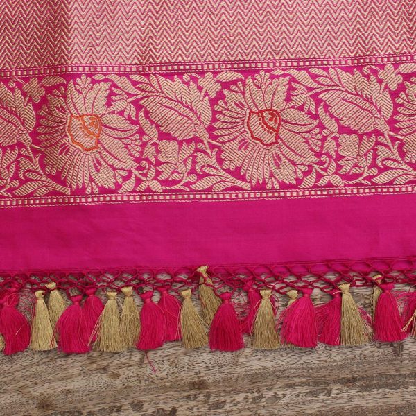 Navy Blue-Pink Pure Katan Silk Kadwa Jangla Handloom Dupatta Fashion