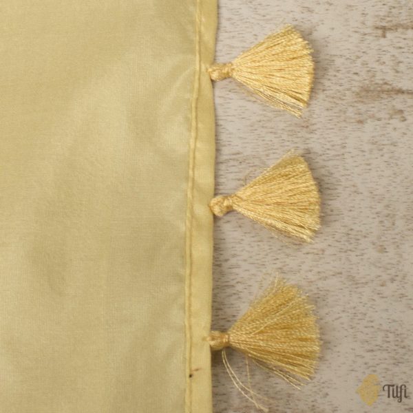 Light Yellow Pure Katan Silk Banarasi Handloom Petite Dupatta For Cheap