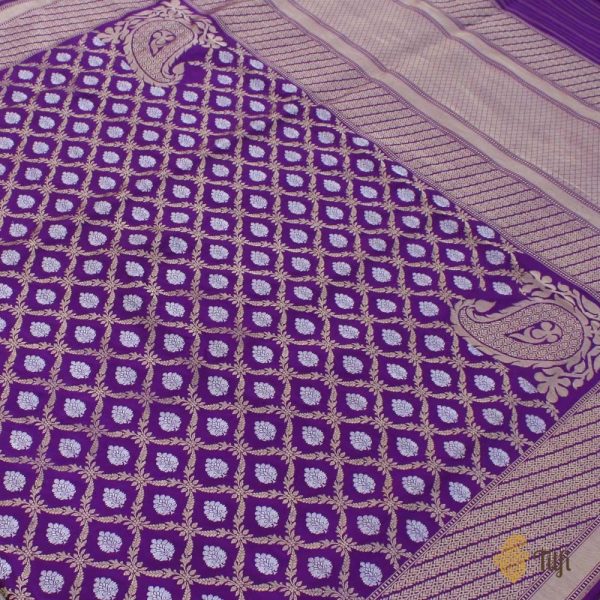 Purple Pure Katan Silk Banarasi Handloom Saree Cheap