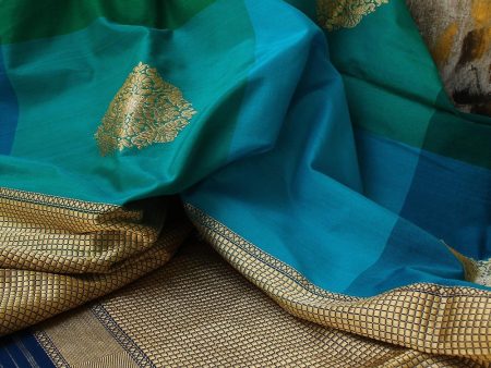 Multicolored Blue Pure Silk Georgette Banarasi Handloom Dupatta Online Sale