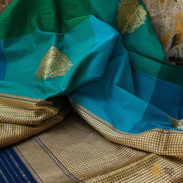 Multicolored Blue Pure Silk Georgette Banarasi Handloom Dupatta Online Sale