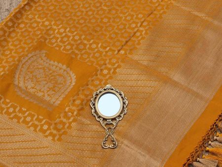 Mustard Yellow Pure Silk Georgette Banarasi Handloom Dupatta Online