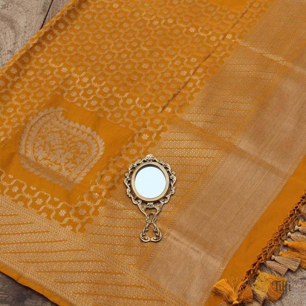 Mustard Yellow Pure Silk Georgette Banarasi Handloom Dupatta Online