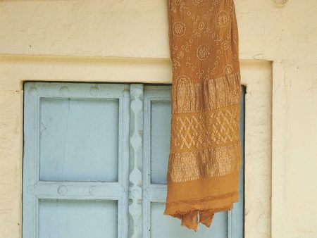 Mustard Ombr√© Pure Georgette Banarasi Handloom Bandhani Dupatta Cheap