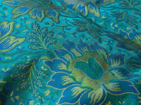 Aqua Blue Pure Soft Satin Silk Banarasi Handloom Fabric on Sale