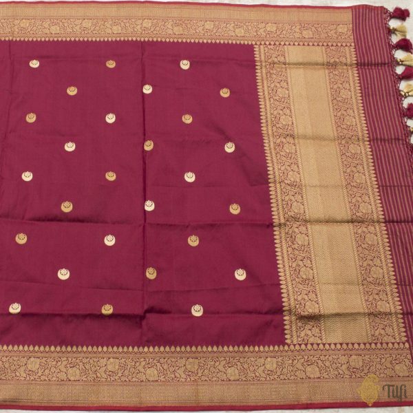 Garnet Pure Katan Silk Banarasi Handloom Dupatta For Discount