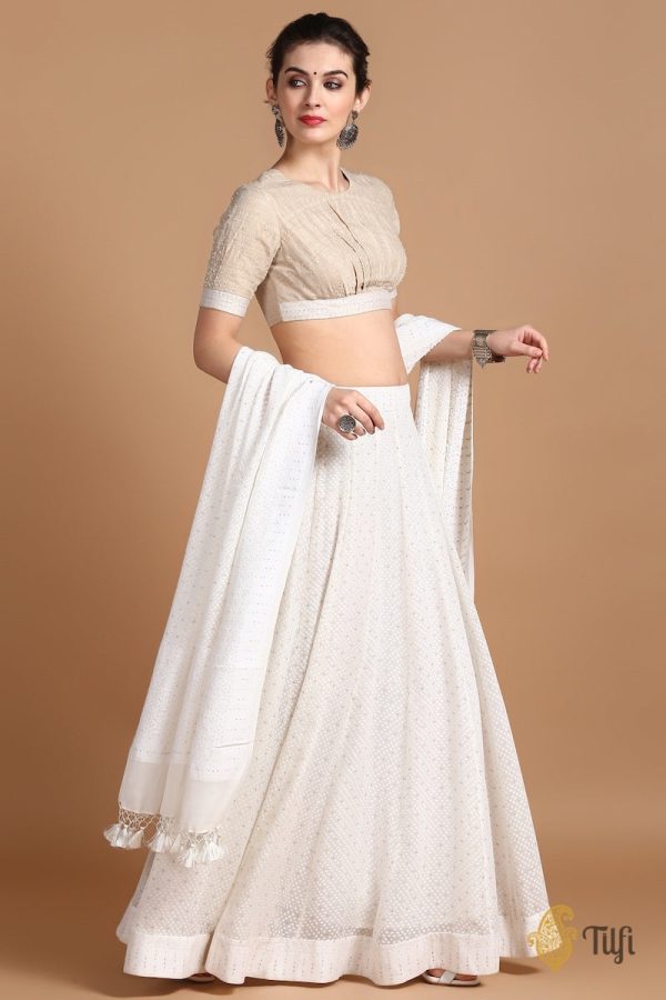 Off-White Pure Khaddi Georgette Banarasi Dupatta Online Sale