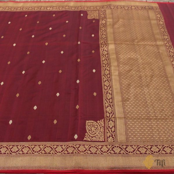 Maroon Pure Katan Silk Ektara Banarasi Handloom Saree Online Hot Sale