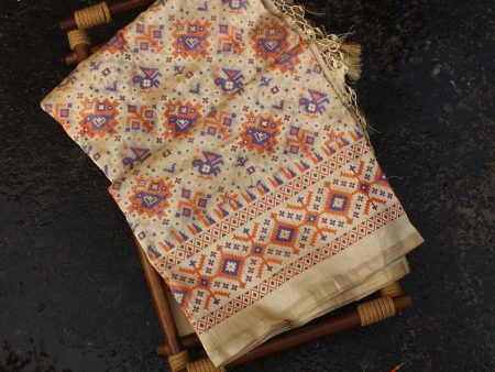 Off-White Pure Katan Silk Banarasi Handloom Patola Dupatta Online