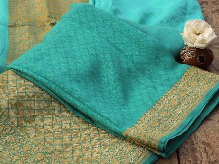 Aqua Green Pure Chiffon Georgette Banarasi Handloom Saree Hot on Sale