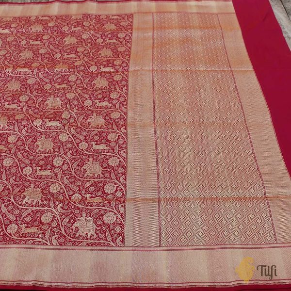 Deep Red-Rani Pink Pure Katan Silk Banarasi Handloom Saree Supply