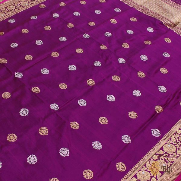 Magenta Pure Katan Silk Banarasi Handloom Dupatta For Sale