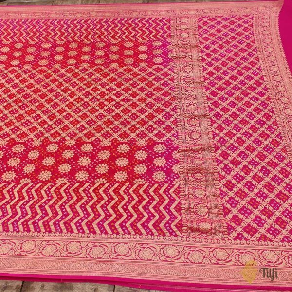 Pink-Fuchsia Pink Pure Georgette Banarasi Handloom Bandhani Dupatta Online Hot Sale