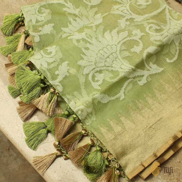 Light Green Pure Kora Net Banarasi Handloom Dupatta Hot on Sale