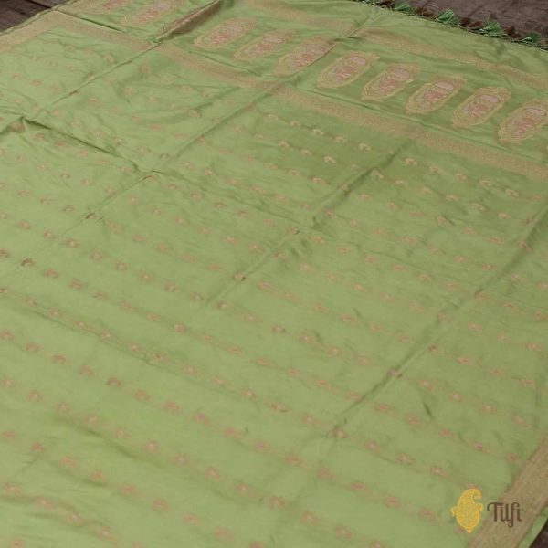 Pista Green Pure Katan Silk Banarasi Handwoven Dupatta Discount