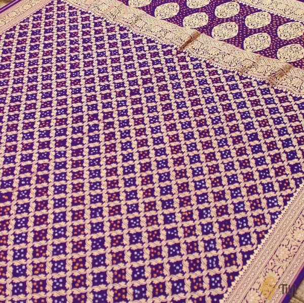 Purple Pure Georgette Banarasi Handloom Bandhani Dupatta Online now