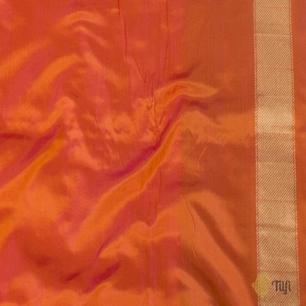 Aqua Blue-Orange Pure Katan Silk Banarasi Handloom Saree For Sale