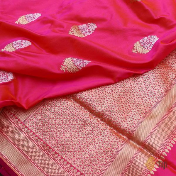 Orange-Rani Pink Pure Katan Silk Handloom Banarasi Saree For Discount