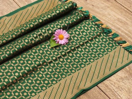 Green Pure Silk Georgette Banarasi Handloom Dupatta Fashion