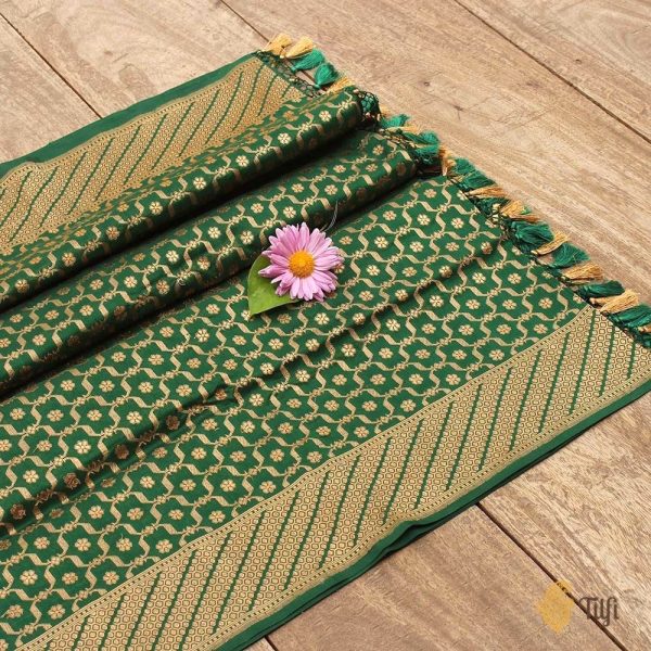 Green Pure Silk Georgette Banarasi Handloom Dupatta Fashion