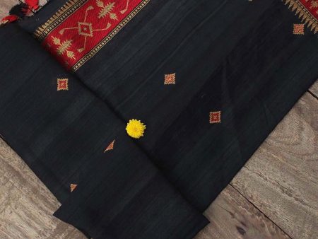 Black Pure Tussar Silk Banarasi Handloom Dupatta Online now