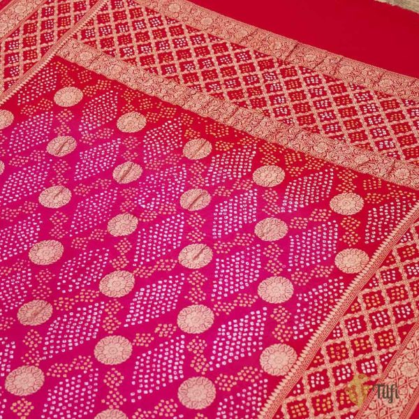 Pink-Red Pure Georgette Banarasi Handloom Bandhani Dupatta Online