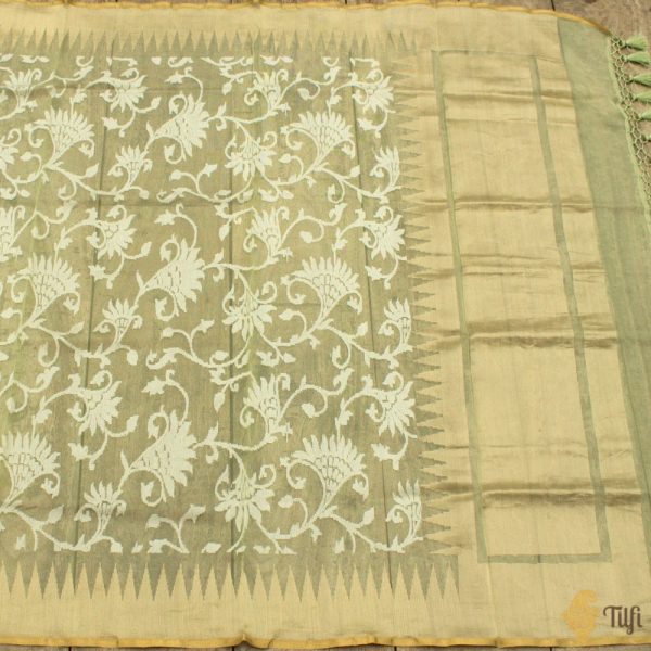 Pista Green Pure Kora Silk Net Banarasi Handloom Dupatta Supply