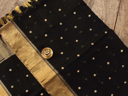 Black Pure Cotton Banarasi Handloom Dupatta Sale