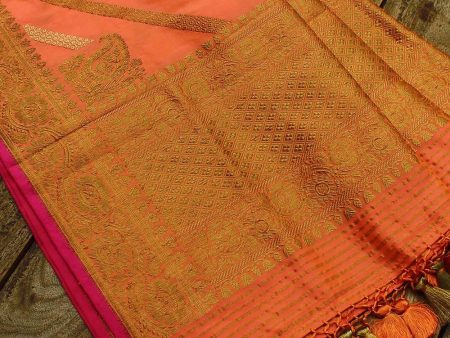 Light Orange-Pink Pure Katan Silk Aadha Jaal Banarasi Handloom Dupatta Fashion