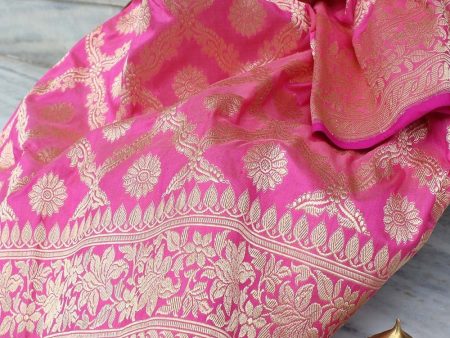 Light Peach-Pink Pure Katan Silk Banarasi Handloom Dupatta Online Hot Sale