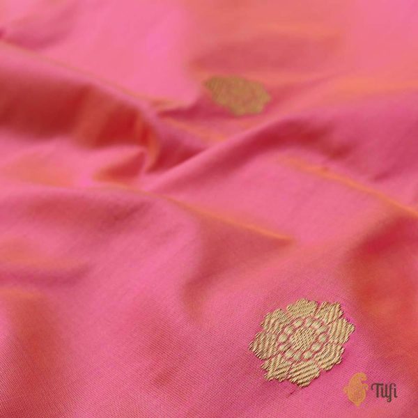 Light Yellow-Gulabi Pink Pure Katan Silk Banarasi Handloom Dupatta Discount