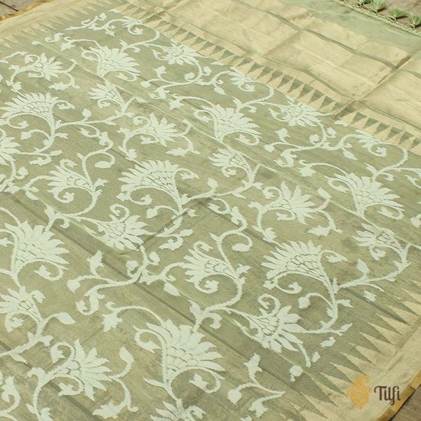 Mint Green Pure Kora Net Banarasi Handloom Dupatta Online Hot Sale