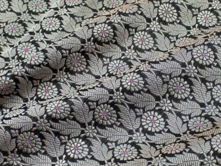 Black Pure Katan Silk Banarasi Handloom Fabric Supply