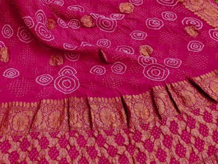 Hot Pink Pure Georgette Banarasi Handloom Bandhani Dupatta For Cheap